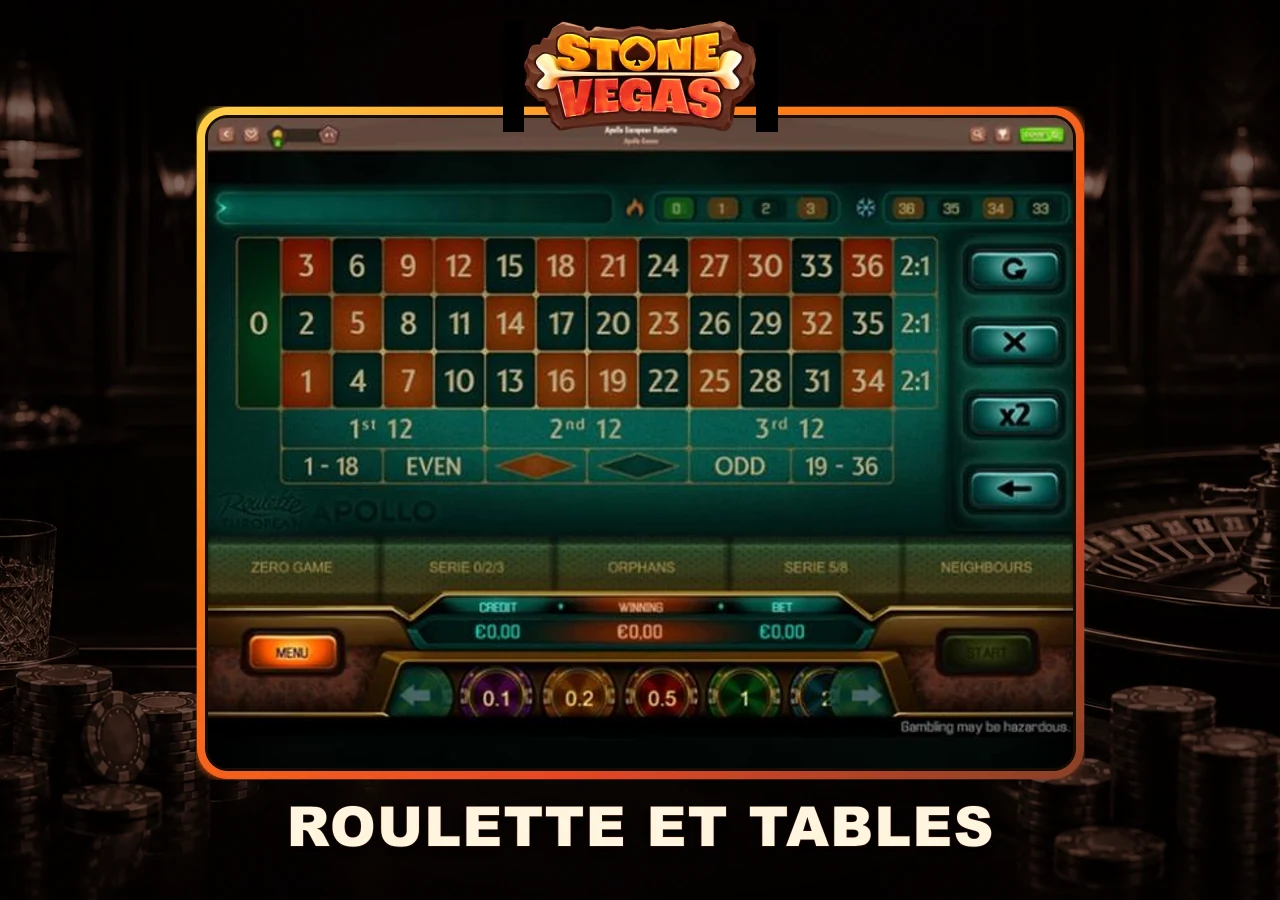 Roulette et jeux de table Stone Vegas Casino